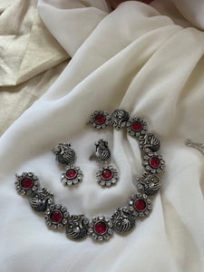 Oxidised stone Mayil necklace with studs