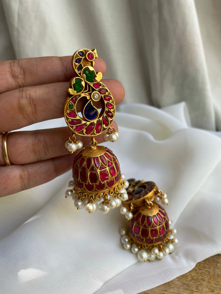 Kundan peacock Jhumkas - Design 1