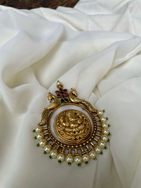 Ganesha dual peacock Pendant with Pearl maala