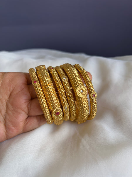 Ruby white Designer matte bangles set of 6