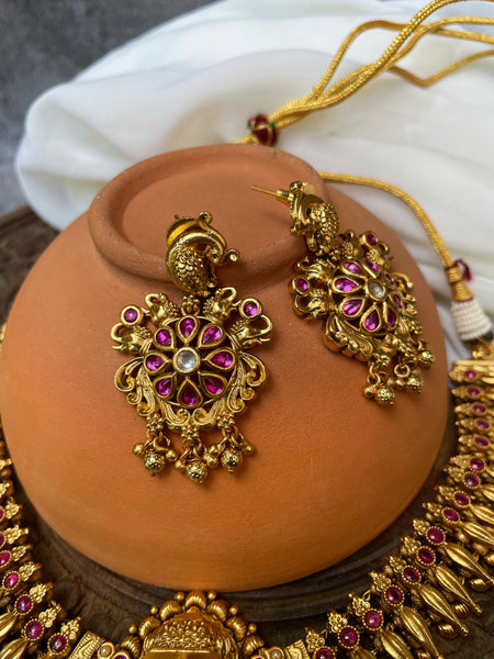Lakshmi mullamottu antique temple necklace set