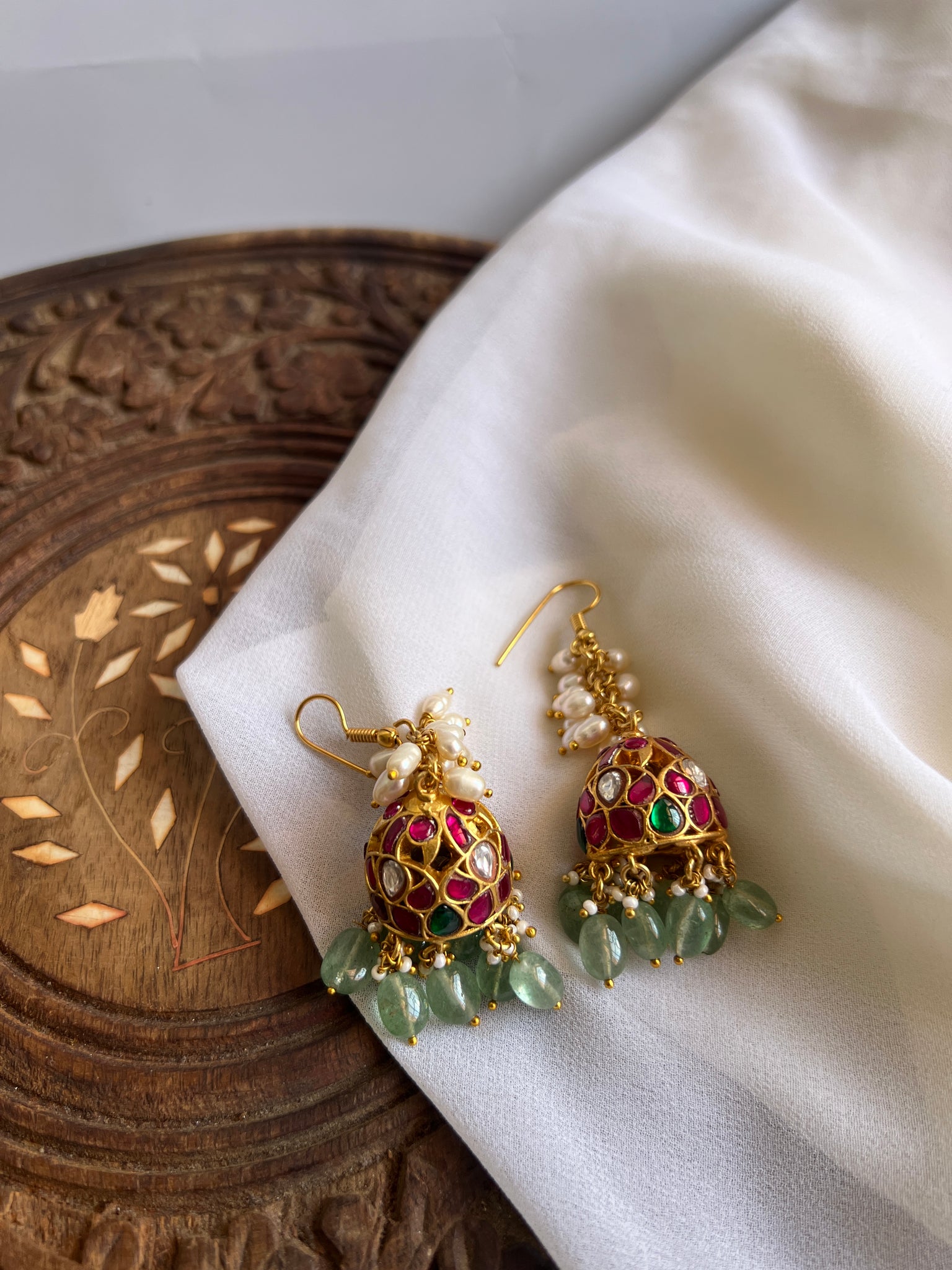 Kundan rice Pearl hook Jhumkas