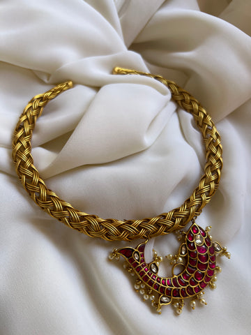 Madhubani Kundan pendant with coir Hasli