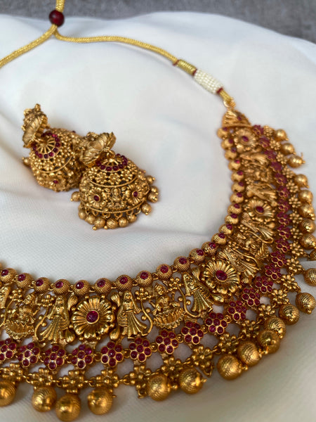 Lakshmi nrithya ruby necklace with Jhumkas