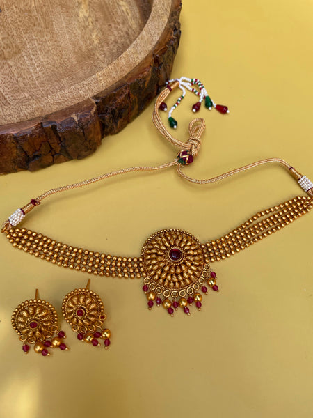 Ruby matte Chakra choker with studs