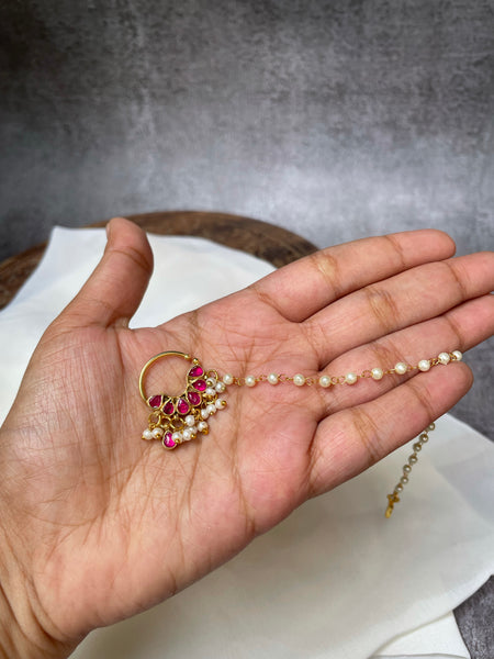 Bridal Kundan Nath with Pearl chain