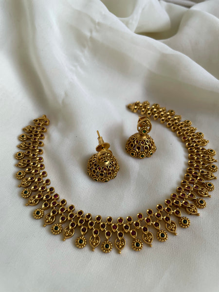 Kid friendly kemp antique necklace with tiny jhumkas