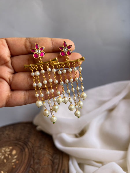 Kundan flower Pearl danglers