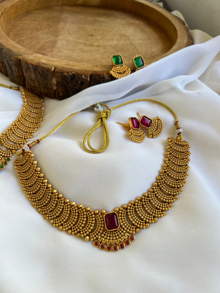 Designer stone matte necklace with studs