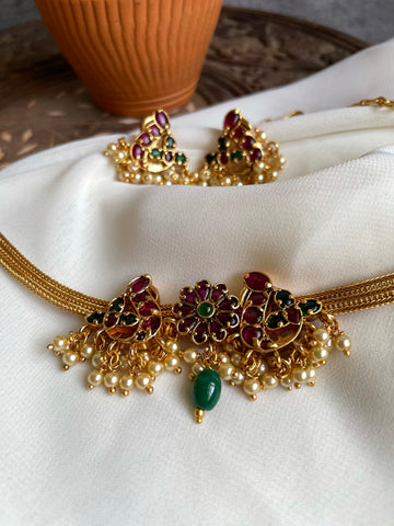 Dual peacock kemp choker with studs
