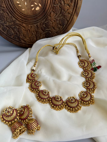 Kemp ruby chaand necklace with Jhumkas