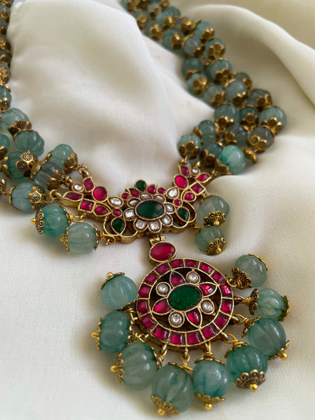 Oversize pumpkin bead haram with Kundan pendant