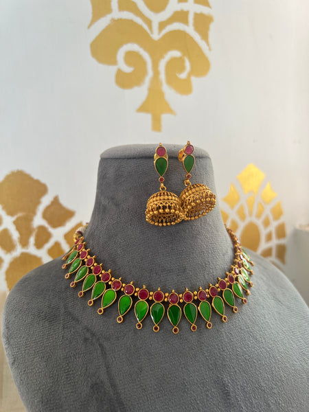 Kerala style palaka necklace with jhumkas
