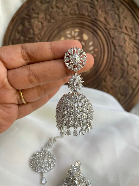 AD stone jumbo Jhumkas with tika