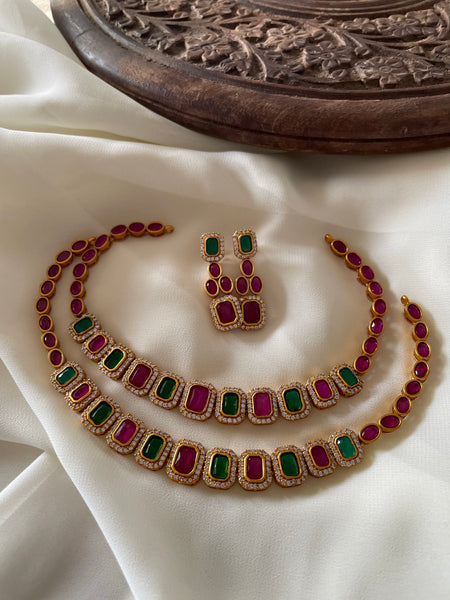 Ruby green necklace with ad stone border