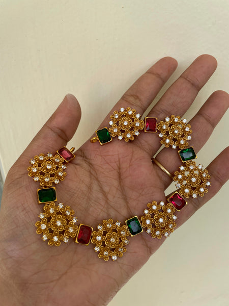 Designer stone flower choker with studs