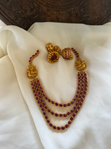 3 layer kemp mayil necklace with jhumkas