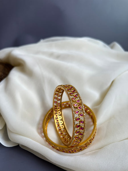 Ruby white stone bangles set of 2