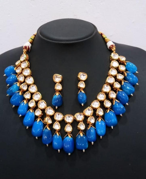 Kundan necklace with semi precious drops (4 colors)