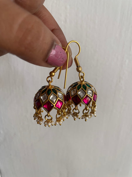 Kundan hook Jhumkas with pearl work