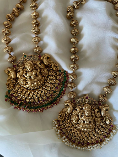 Antique temple necklace with Lakshmi jhumkas