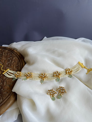 Kundan lotus Pearl choker with studs