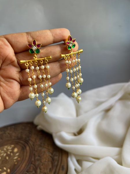 Kundan flower Pearl danglers