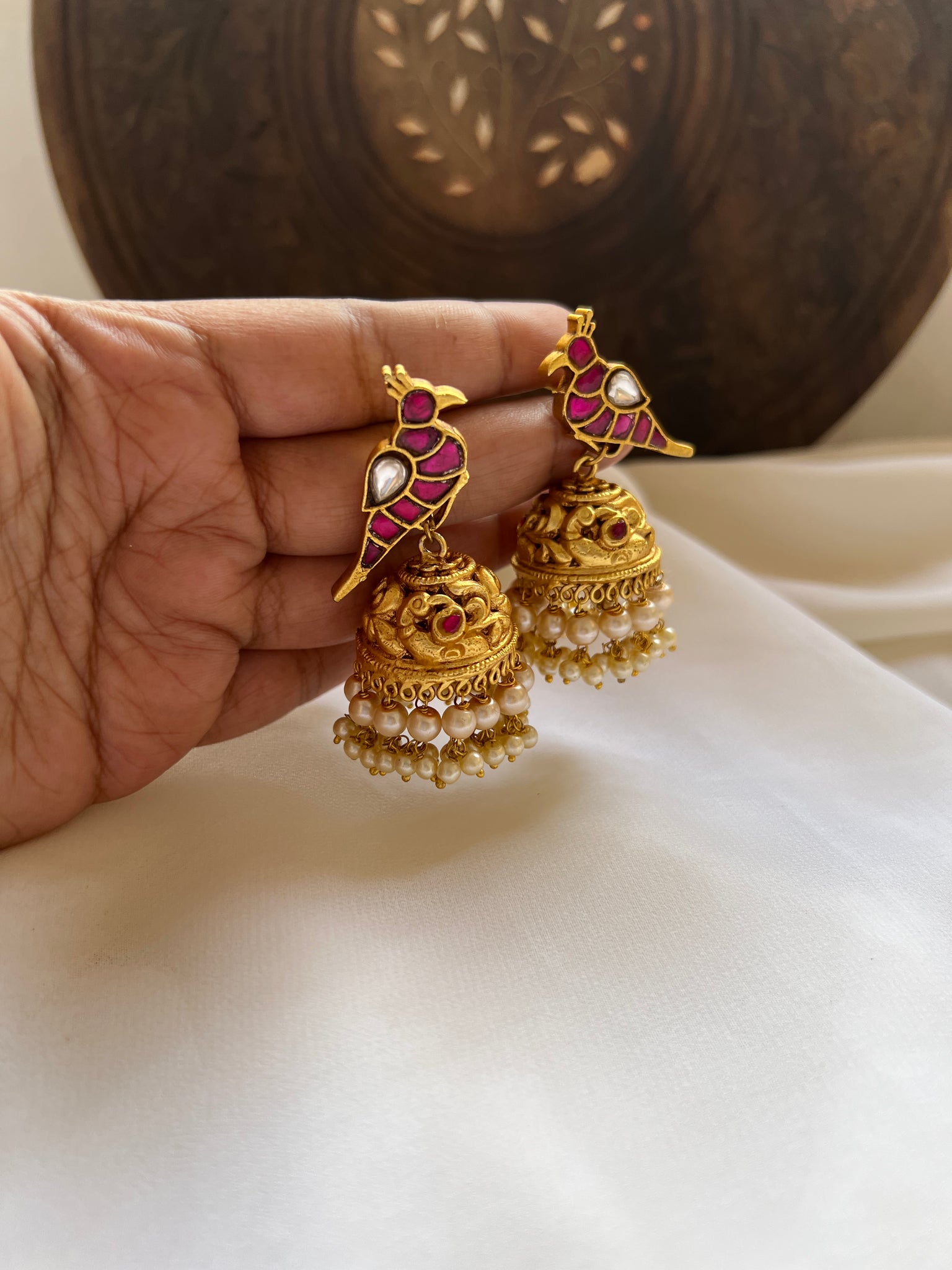Jumbo parrot Kundan Jhumkas
