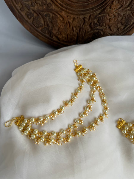 Pearl 3 line earrings chain
