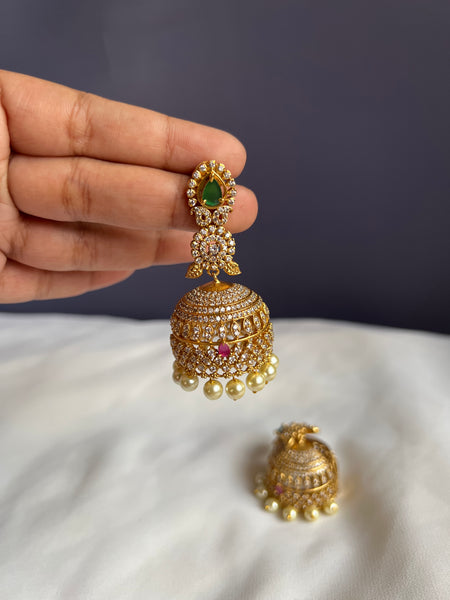 AD stone bridal Jhumkas