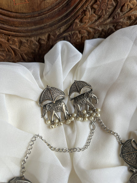 Elephant umbrella necklace with earrings