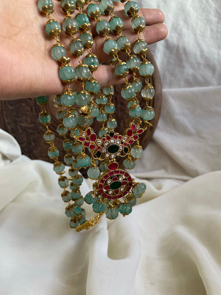 Oversize pumpkin bead haram with Kundan pendant