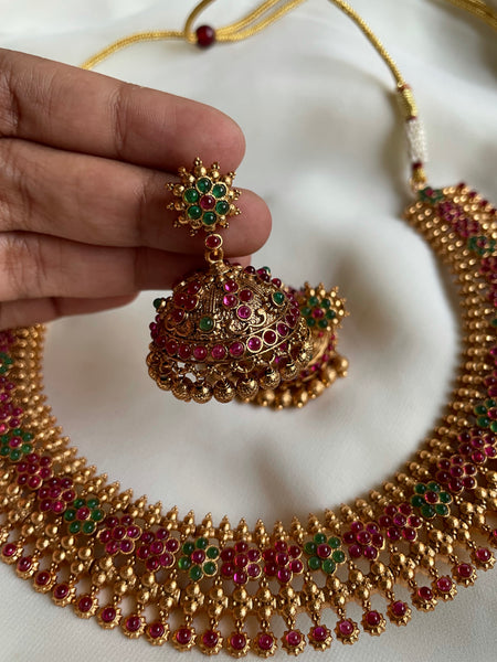 Kemp flower cutwork necklace with jhumkas