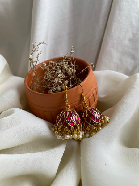 Kundan ruby Jhumkas in a hook