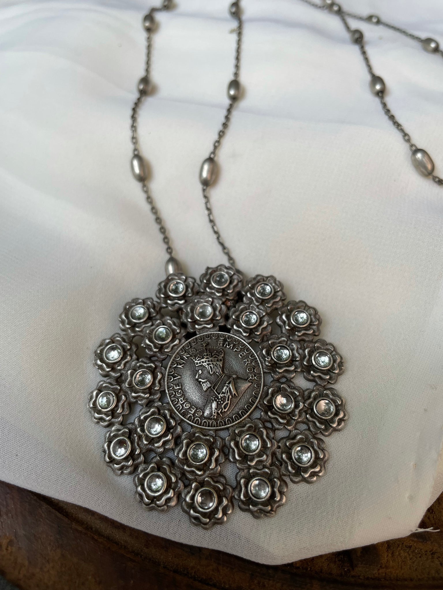 Victorian coin pendant with maala and jhumkas