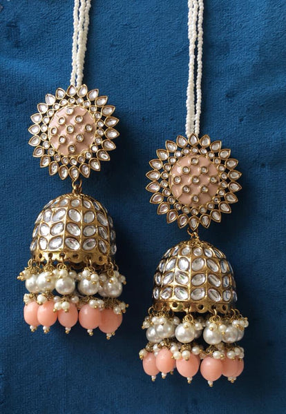 Kundan like jhumkas with Bead drops