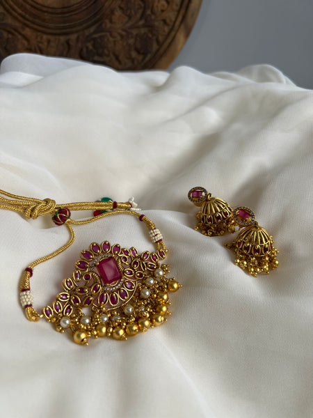 Kemp peacock choker with jhumkas