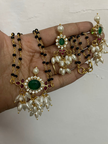 Emerald stone Pearl mangalsutra with studs