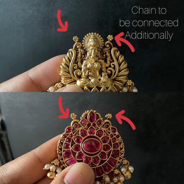 Reversible Kemp pendant with earrings with Lakshmi Nagas work