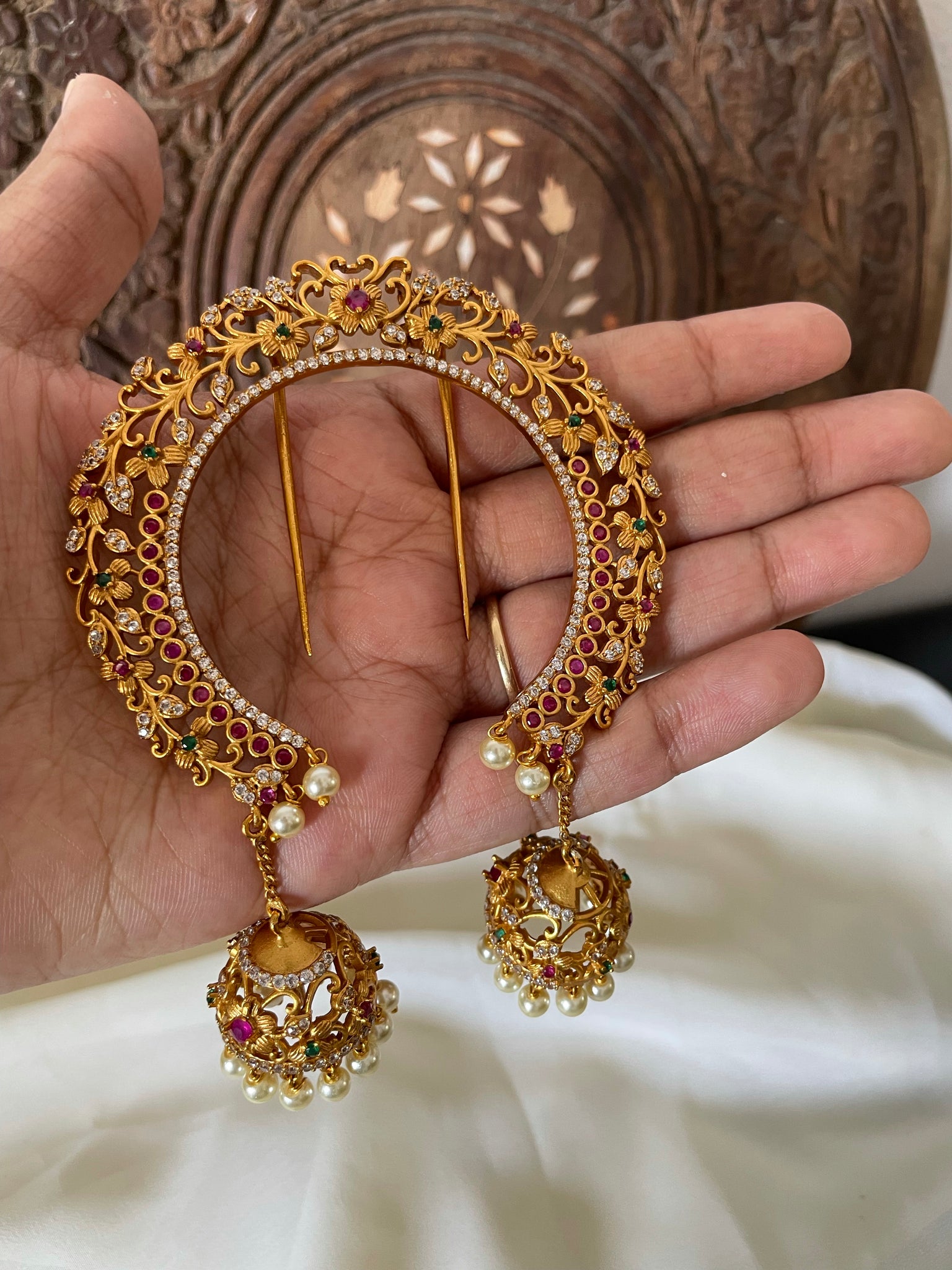Bridal Ad cutwork jada Billa with Jhumkas