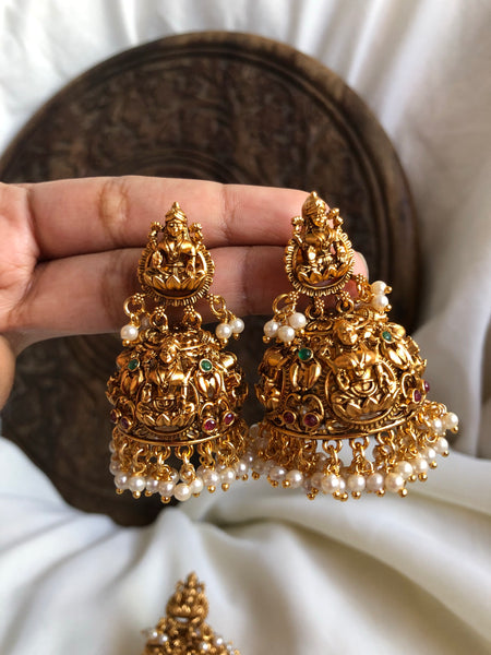 Antique Lakshmi cutwork jhumkas in 2 sizes