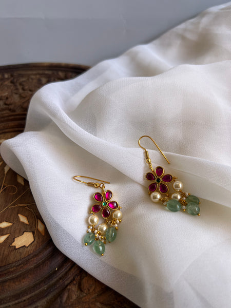 Kundan flower hook earrings