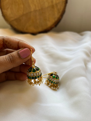 Kundan emerald Hook Jhumkas