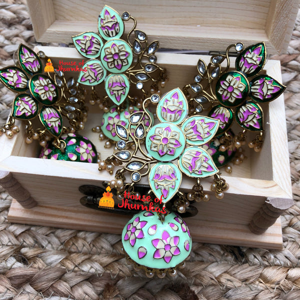 Floral stud hand painted jhumkas