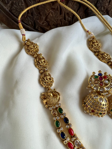 Navaratna two layer Lakshmi haram with Jhumkas