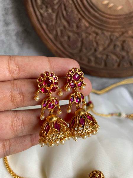 Dual peacock intricate Choker with Jhumkas
