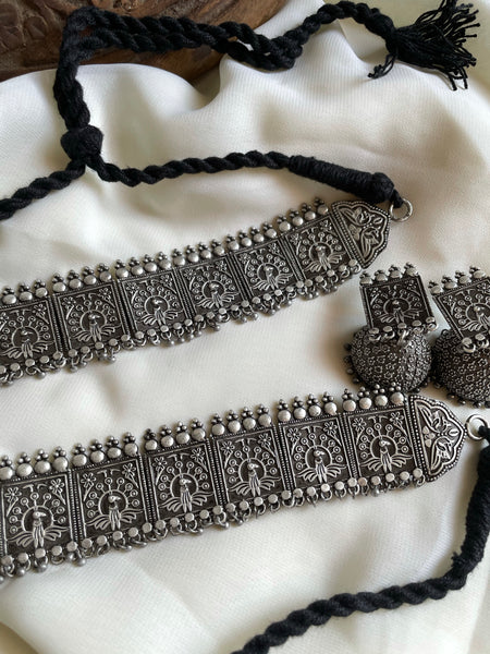 Pure silver look alike choker with jhumkas