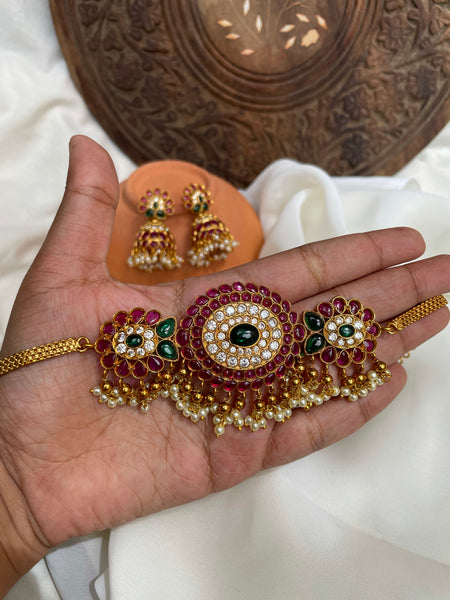 Kemp flower choker with Jhumkas