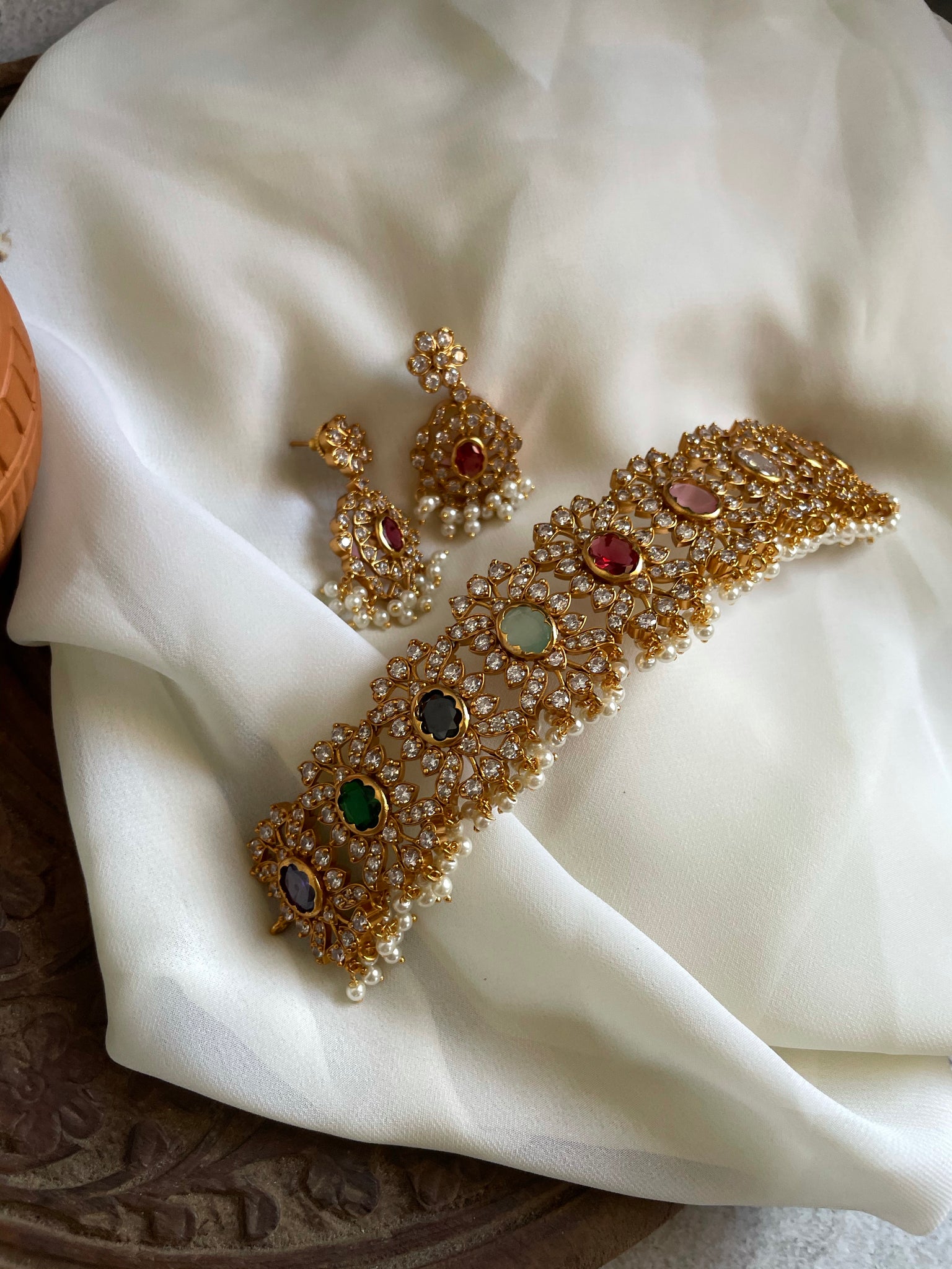 Navaratna high neck choker with studs