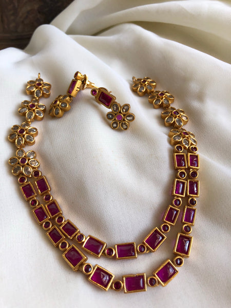 2 layer rectangle kemp stone necklace with studs